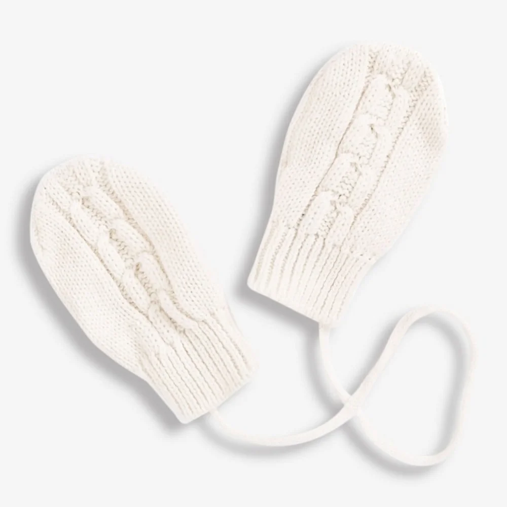 JoJo Maman Bébé Cream Cable Knit Pop-On Mittens 1-2 YRS